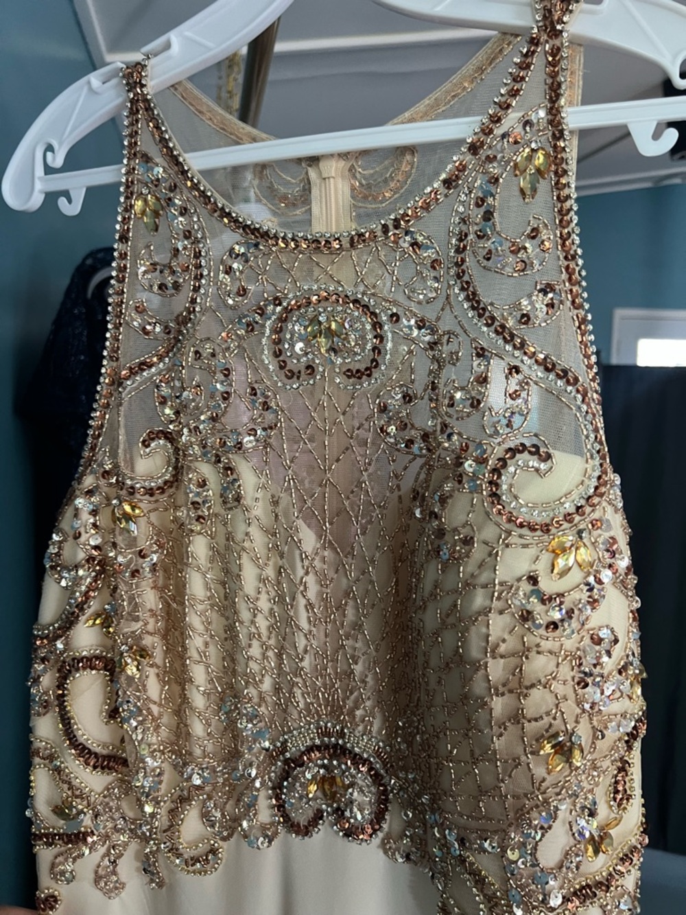 Cream Gown with Gold Embellished Bodice - Picture 6 of 10